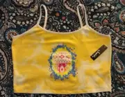Justify “Bungee” Crop Top Tank Graphic Yellow Tie Dye Size XL NWT