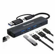 Simplecom CHN436 USB-C and USB-A to 4-Port USB HUB with Gigabit Ethernet Adapter