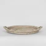 [OneWorld Collection] Paume Rattan Round Serving Tray with Handles White wash