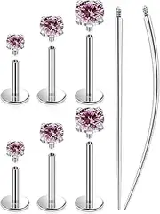 [Ocptiy] 20G 18G 16G Titanium Flat Back Nose Rings Studs Hypoallergenic Lip Labret Monroe Medusa Internally threaded Tragus Cartilage Helix Earrings Studs Piercing Jewelry for Women Men 6mm 8mm 10mm