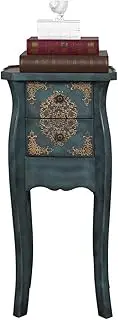 Side Table End Table with 2 Storage Drawers, Vintage Nightstand with Pattern Drawer, Wood Bedside Table, Modern Side Table Small Accent Table for Living Room, Bedroom End Tables Living Room(Blue)