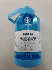 Takeya USA 64oz Stay Hydrated Drink By The Hour Water Bottle Straw Lid BPA-Free