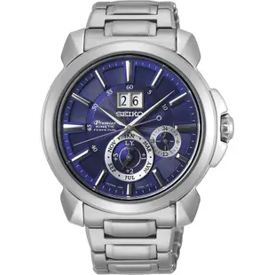 SEIKO 精工Premier SNP161J1 人動電能萬年曆手錶-藍x銀色 7D56-0AG0B