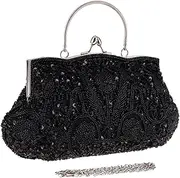 [Generic] Pearl Clutch Purse Pearl Bag Bridal Clutch Wedding Purse | Pearl Evening Bag for Women Clutch with Chain Strap Luxury Large Capacity Exquisite Pearl Clutch for D, black, 30x26cm