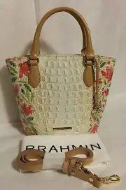 Brahmin SALINGER Small BOWIE Leather Satchel Bag Ivory Floral Multi NWT RARE!