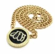 Iced ALLAH Pendant & 10mm 30" Cuban Link Chain Hip Hop Bust Down Bling Necklace