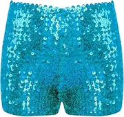 [Miaeowve] Kids Girls Sparkly Sequin Gymnastic Dance Shorts Elastic Waist Athletic Shorts Stage Performance Disco Costume