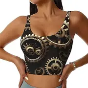 [EdWal] Cool Steampunk Gears Print Sports Bras for Women Seamless Sports Bra, Wirefree Padded Workout Yoga Gym Fitness Bra