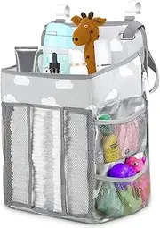 Eknnds Nappy Caddy Organiser Hanging Nursery Storage Bag Crib Beside Changing Room Door Baby Hanger Carry Basket Diaper Caddy Stacker Organizer Holder for Diaper Nappies Towels Clothes Papers - Grey