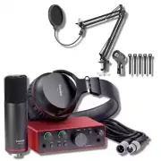 Focusrite Scarlett Solo Studio 4G Bundle: Boom Arm, XLR Cable, Pop Filter & Ties