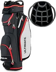 Costway Golf Cart Bag, Lightweight & Portable Golf Club Bag w/ 14-Way Dividers & 8 Zippered Pockets Including Cooler Bag & Waterproof Pockets, Golf Bag w/Rain Hood