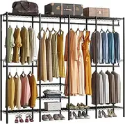 Garment Rack Heavy Duty Clothes Rack for Hanging Clothes, Multi-Functional Bedroom Clothing Rack Freestanding Closet Wardrobe Rack (Black)