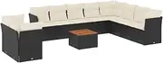 vidaXL - Garden Sofa Set with Cushions - 11-Piece Black Poly Rattan - Patio Modular Lounge Set - UV/Weather Resistant - Acacia Wood Table