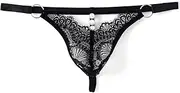 [BTREEFLO] Men's Lace Frilly Sissy Thong Panties Sexy Sheer Mesh G-string Bikini Briefs Underwear Sissy Pouch for Men Black, Black, One Size
