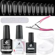 [MAGIC ARMOR] Fake Nail Tips With Nail Glue Gel Set For Gel nail Extension 600pcs Stiletto Nail Tips 4 in 1 Nail Glue Nail Dehydrate UV Nail Lamp nail clippers Top Coat for Beginners DIY Nail Design