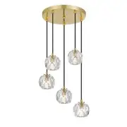 Telbix Zaha 5 Crystal Pendant Light Gold