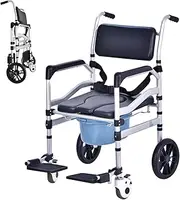 Shower Chair with Wheels Aluminum Alloy 4 in 1 Foldable Height Adjustable Shower Wheelchair, Sturdy Rolling Shower Chair with Large Commode for Seniors (Black, E)