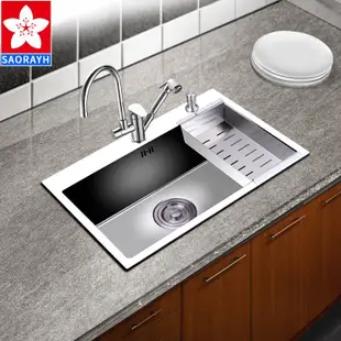 特賣-水槽 洗碗槽櫻花水槽納米304不銹鋼大單槽廚房家用加厚洗菜盆水池洗碗池單槽