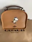COACH X PEANUTS LUNCH PAIL Snoopy Ice Skate Motif Brown Leather CE846 NWT $478