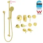 Brushed Gold Hand Held Shower Head Set Shower Rail Slider OR Mixer Taps Round