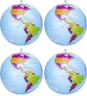 Dacitiery Pack of 4 16 Inch Earth Globe World Globe Inflatable Geography World Map Water Ball Inflatable for Garden, Beach, Pool, Science Geography Education