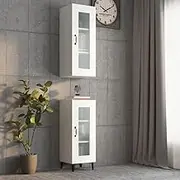 Hanging Wall Cabinet White 34.5x34x90 cm – Wall-Mounted Storage Cabinet with 3 Compartments, Engineered Wood and Glass Doors, Ideal for Living Room, Bedroom, or Sideboard Accent Furniture
