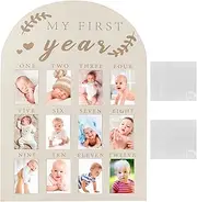 First Year Photo Board, My First Year Milestone Photo Board, 12 Monthly Picture Display Frame, One Year of Wood Photo Board for Birthday Decorations Keepsake Gift