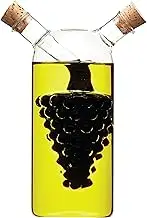 KitchenCraft World of Flavours Oil and Vinegar Dispenser Glass, 2 in 1 Oil and Vinegar Bottle, Cruet Bottle with Cork Stoppers, Grapes Design, 50 + 300 ml