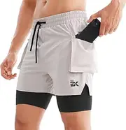 [BROKIG] Men's 2 in 1 Running Shorts, Quick Dry Sport Shorts Workout Fitness Gym Shorts Men with Zip Pockets