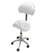 Beauty Salon Saddle Chair with Back Rest & Chrome Base - White