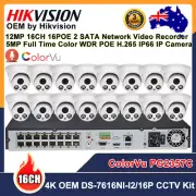 Hikvision 12MP 16CH 16POE Full Time Color Security CCTV System 5MP MIC IP Camera