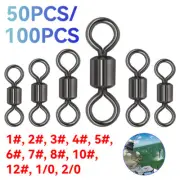 50/100pc Rolling Barrel Swivel 42-165lb Fishing Swivels Solid Ring #1-#8,1/0-2/0