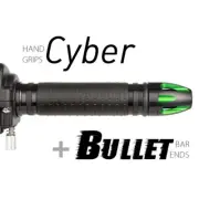 KiWAV Motorcycle Cyber grips Black with Bullet Bar Ends Green/Black