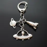 Alien Flying Saucer Believe Rocket Spaceship Planet Saturn Clip On Bag Keychain