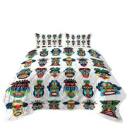 Multi Colored Native Characteristic Masks Coverlet