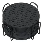 16 Pcs Silicone Coasters with Holder, 4 Inch Round Coaster for Drink, Black