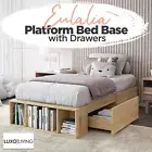 Wooden Storage Platform Bed Mattress Base With Drawers Queen Single Double - Oak