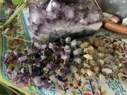 Amethyst Bronze Beaded Stretch Bracelet Healing Energy Crystal Jewelry Natural