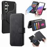 CASENEO MW-03 Compatible For Samsung Galaxy S24 FE Case with Detachable Wallet Leather+TPU Phone Cover Black