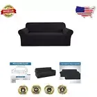 Elegant High Stretch Jacquard Couch Cover - Non-Slip & Machine Washable - Black