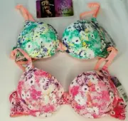 Hers By Herman Bra Set Fuchsia Purple & Green Blue Floral Size 38D NEW