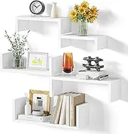 SRIWATANA Floating Shelves for Wall, Wall Shelves for Bathroom, Bedroom, Living Room, Kitchen, Office, Wood Shelves for Home Decor Set of 5 (Washed White)
