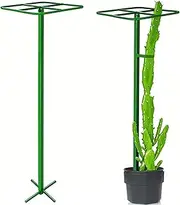 Zealor 1 Pack Dragon Fruit Trellis, 12"x12"x50" Adjustable Dragon Fruit Trellis Metal Climbing Plant Support Frame Cactus Tower Plant Cage for Vertical Gardening Vegetable Garden Outdoor, Green