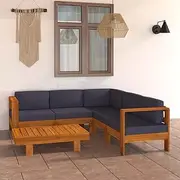6 Piece Garden Lounge Set with Dark Grey Cushions Acacia Wood, Garden Furniture Sets