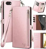XcaseBar for iPhone SE 3rd/7/8 Wallet case with Zipper Credit Card Holder【RFID Blocking】, Flip Folio Book PU Leather Phone case Shockproof Cover Women Men for Apple SE case Rose Gold
