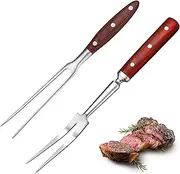 2 Pcs Carving Meat Forks 12 in and 14 in Stainless Steel Serving Grilling Beef Forks with Wooden Handle for Kitchen Large Cooking Forged Set for Home Family Party Roast BBQ Accessories tools