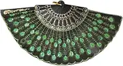 HOOTNEE Exquisite Handmade Fan Embroidered Sequins Folding Hand Fan Stylish Accessory for Women Dance Performances Green