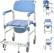 Shower Wheel Commode Wheelchair Chair Bedside Mobile Toilet Shower Chair Seat AU