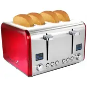 MegaChef 4-Slice Wide Slot Toaster Stainless Steel 1800W Automatic Shut-Off Red