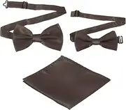 [uxcell] Bow Tie for Men, Adjustable Bow Ties with Pocket Square Solid Color Triple Fold Pre-tied Bow Ties Sets for Wedding, Parties, Dinner, and Business (Dark Coffee, 2Size)
